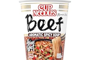 ‎NISSIN Nissin Cup Noodles – Beef, Einzelpack, Soup Style Instant-Nudeln japanischer Art, mit Rindfleisch-Geschmack & Gewürzen, schnell im Becher zubereitet, asiatisches Essen (1 x 64 g)