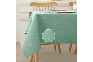 VORVOWRY Mantel Antimanchas Rectangular Redonda con Efecto Lino Mantel Impermeable Hule Mesa Manteles para Fiesta Cocina Comedor Rectángulo 140x180cm Lago Verde