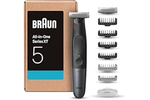 ‎BRAUN Braun Series XT5 Gesicht & Körper, Elektrischer Rasierer, Barttrimmer & Bodygroomer, 8 Zubehörteile, Körperrasierer mit Sensitiv Kammaufsatz, 45 Min Akku, Trimmen & Rasieren, Wasserdicht, XT5270, Grau