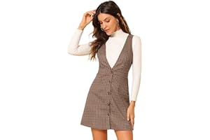 Allegra K Damen Overalls Hosenträger Halloween V Ausschnitt Plaid Hahnentritt Trägerkleid