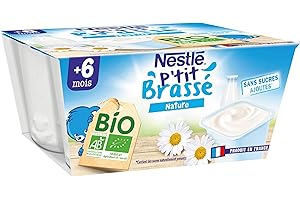 Nestlé Bébé P'tit Brassé BIO Nature Sans sucres ajoutés - Laitage dès 6 mois - 4x90g