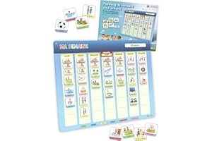LIKARTO® Planning de Semaine pour Enfants - Tableau magnétique Montessori Enfants avec 194 aimants et cordelette - Entièrement inscriptible et effaçable - Encourage l'autonomie