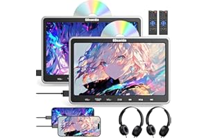 GOnavidio 10,1" Reproductor de DVD para Reposacabezas con Entrada HDMI, 2 Soportes de Montaje y 2 Auriculares, Soporte para Pantalla de Sincronización, Región Libre (Sin batería)