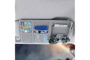 VIKSAUN Organizador de Visera para Coche Accesorios para el Interior del Automóvil del Sol del Soporte para Gafas Teléfonos Móviles, Licencia de Conducir，Bancarias CD Almacenamiento (Gris)