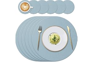 YUNJUER Round Silicone Place Mats(34cm) and Coasters(10cm) Set, Heat-Resistant 450 °F Table mats, Non-Slip Placemats for Hotel, Restaurant, Kitchen Glass Dining Table, 12 Pieces, (Light Blue)
