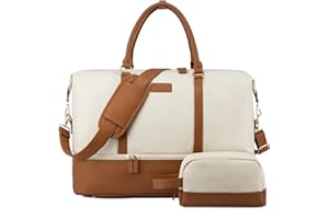 Sucipi Reisetasche Damen, Weekender Handgepäck Tasche, Kliniktasche Geburt, Wasserdicht Sporttasche Groß, Travel Duffle Bag mit Schuhfach & Nassfach für Flugzeug Reise Gym Camping, Beige