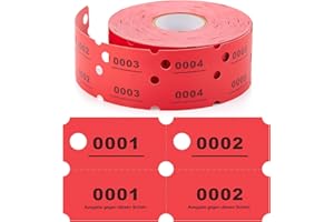 Nezyo Rollo de Fichas 1-1000 Bloque de Números Doble con Agujero Guardarropa Ticket Boletas Numeradas Servicio Lavandería para Eventos Clubes Tiendas Ferias Bares Bodas y Fiestasfiestas(Rojo)