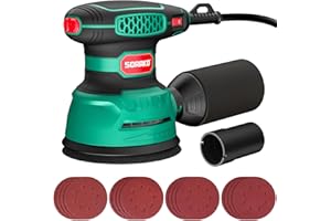 SORAKO Orbital Sander 350W, 125MM Random Orbital Sander, 6 Adjustable Speeds, 16pcs Sandpaper, with Dust Collection and Quick Brake Function, for Sanding, Polishing Wood, DIY, Home Improvement