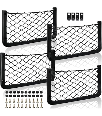 Lot De 4 Filets De Rangement Pour Voiture - Adhésifs, 30x25 Cm - Pour Bouteilles, Courses, Rangement Coffre Ou Van