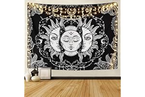 Alishomtll, arazzo da parete con sole e luna, motivo: tarocchi, psichedelico, indie, hippie, bianco e nero, decorazione da parete, 210 x 150 cm