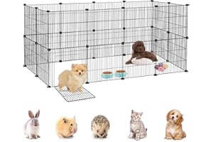 YRHome Enclos grillagé pour lapins, lapins, cochons d'Inde, enclos libre, hamster, chiot, petit animal, 24 panneaux avec portes, noir, 142 x 72 x 72 cm
