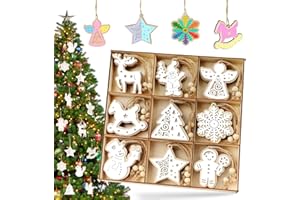 VIOSMUT Adornos Arbol de Navidad de Madera, 27 Piezas Manualidades, Bolas Colgantes de Doble Capa, Decoracion con Cuerda de Yute y Cuentas