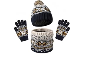 YKDLLF Cappello a Maglia Bambini Invernale Sciarpa Guanti Berretto con Pompom Ragazzi Berretto Beanie Cappello a Maglia Bambini Inverno Sciarpa Guanti Set Morbida Beanie