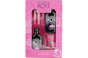 BLUE TREE Tequila Rose Gift Set - Strawberry Cream Liqueur 2 x 5cl Miniature with 2 x Shots Glasses. Gift set to enjoy and drink in style.