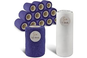 nilo Set Selbstklebender Verband - 12 Rollen 10cm x 4,5m & Mullwatte 40 cm x 5 m/Selbsthaftende Bandage & Polsterwatte Verband 1000g / atmungsaktive & elastische Binde lila, Mullwatterolle Pferd