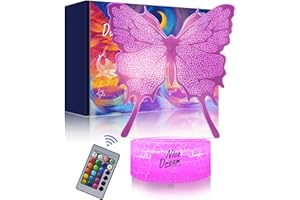 Nice Dream Luz Nocturna Para Niños, Lámpara De Ilusión 3d, Luz Led Para La Habitación, Mando a Distancia Con 16 Cambios De Color Regulables, Regalos De Decoración (06-Mariposa)