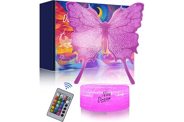 Nice Dream Luz Nocturna Para Niños, Lámpara De Ilusión 3d, Luz Led Para La Habitación, Mando a Distancia Con 16 Cambios De Color Regulables, Regalos De Decoración (06-Mariposa)