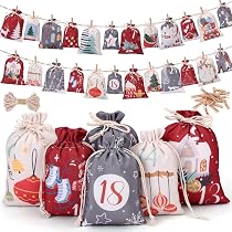 Calendrier De L'Avent Noël En Tissu - 24 Poches à Remplir - 43.3x20.5inch - Compte à Rebours Suspendu - Décoration Familiale - 4
