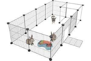 HOMIDEC Rabbit Run,Puppy Pen with Door,Encrypted Wire Mesh Cages14 Panels Indoor/Outdoor DIY Metal Pet Fence for Puppy,Rabbit,Kitten,Hamster,Guinea Pig,Turtle,Hedgehog.Black(140x70x35CM)