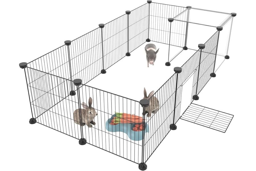 HOMIDEC Rabbit Run,Puppy Pen with Door,Encrypted Wire Mesh Cages14 Panels Indoor/Outdoor DIY Metal Pet Fence for Puppy,Rabbit,Kitten,Hamster,Guinea Pig,Turtle,Hedgehog.Black(140x70x35CM)