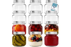 HEFTMAN Glass Mason Jars with Lids - Set of 12 250ml Air Tight Jars for Overnight Oats, Homemade Jam - Sturdy Glass Jars with Lids for Pickling, Preserving, Food Storage (250ml)