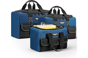 WINHUNT 3 Piece Tool Bags Set, 12'' 14'' 17'' Tool Bag Heavy Duty with Multi-Pockets, Wide Open Mouth Tool Storage Organiser for Electricians, Plumbers, Household use