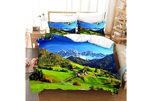 Meimall Copripiumini Morbidi In Microfibra Super King Blu Montagna Di Neve Natura Paesaggio 260X240 Cm Con Copripiumino E Federa Per Cuscino, Con Chiusura A Cerniera La Fibra Di Poliestere È Super Mor