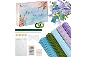 Vincona Lot de 400 cure-pipes à fleurs pour le bricolage (5 couleurs) avec 20 tiges de fleurs, ruban, ruban adhésif et emballage de bouquet pour bouquet de fleurs, bricolage, bleu clair