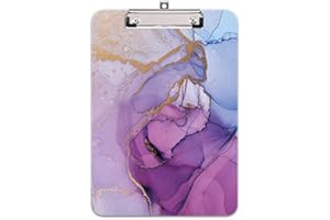 Hnogri A4 plastikowych Podkładka klips, modny design plastikowy Podkładka zaciskowa format litery A4 studentów, biura i kobiet, rozmiar 31.5 x 22.5 cm,Fioletowy marmur