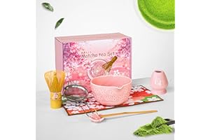 BiigdanMatcha Kit Rosa 7 pezzi,Regali per gli amanti del Matcha,Matcha Cerimoniale Giapponese,Con Matcha Bowl, Frusta Matcha, Supporto Matcha Whisk, Cucchiaini Altri accessori