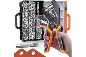 Oeillets Métalliques Kit,Preciva Pince à Oeillet à Cliquet 10mm, pour Bâches,Toile & Bannières PVC,Inclut 300 Oeillets et Poinçon,Outil de Pose Renforcé avec Sécurité Anti-Blocage