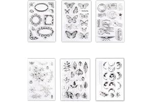 ETERSPR 6 Piezas Juego de Sellos de Silicona Transparente, Juego de Flores y Hojas de Sellos de Silicona, para álbum de Fotos, álbum de Recortes de Bricolaje
