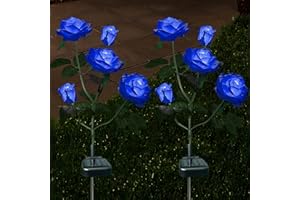 XLUX Außen Solarleuchte Garten, Blume Solar Lampen mit LED Rose Lichter, Dekoration Lichter für den Garten Rasen Terrasse Feld Weg,Blau 2er Pack