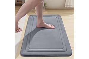 smiry Memory Foam Bath Mat - 40 x 60cm, Non-Slip, Super Absorbent, Comfortable - Machine-Washable Floor Rug, Dark Grey