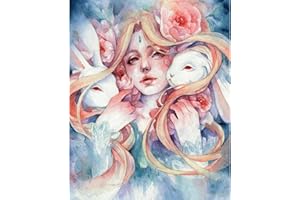 Tucocoo Kit de peinture par numéros avec pinceaux et pigments acryliques pour adultes et enfants - Aquarelle, fleurs, fille et lapin, pour décoration murale, cadeaux (40,6 x 50,8 cm)