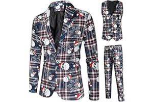 ACHLIBE Smokinganzüge für Herren, 3-teilig, normale Passform, Schneeflocke, Schneemann, Druck, Blazer, Jacke, Hose, Westen, Weihnachten, Herrenanzug-Set