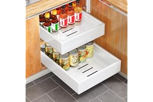 SAYZH Cajón Telescópico, Cajón Deslizante Para Alacena, Cajón de Cocina Extensible Desplegable, (25 cm de Ancho x 43 cm de Profundidad x 9 cm de Alto), Sin Necesidad de Taladrar Ni Clavar (Blanco)
