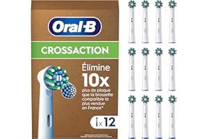 Oral-B Pro Brossettes De Rechange Cross Action ORIGINALES, Lot de 12 Embouts Ronds, Blancs, Compatibles Avec Des Brosses Electriques Oral B Pro, Filaments Pour Eliminer La Plaque Dentaire, En Carton