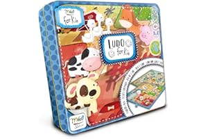 WORLD ALIVER Mis primeros juegos, Ludo y el Juego de la Oca para niños y familias, juego clásico de mesa dentro de una caja de metal, fichas con temática de animales y dados de madera, para 2 a 4 jugadores