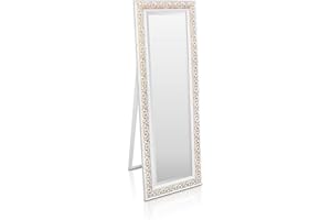 Rococo by Casa Chic Shabby Chic Wall 130 x 45 cm-Large French Vintage Style Full Length Standing Mirror-Antique White and Gold, Solid Wood, 130x45 cm