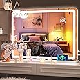 Hasipu Vanity Mirror with Lights, 58 x 48cm LED Makeup Mirror, Lighted Makeup Mirror with Dimmable 3 Modes, Touch Screen Control Vanity Mirror Round White
