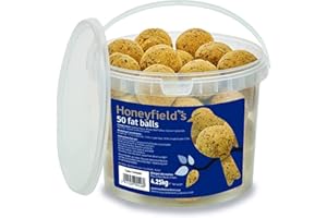 Fat Balls for Wild Birds (50) - High Energy Suet Feed, Nutritious, Great for Hanging Feeders, Attracts Birds to Garden All Year Round - Honeyfield's, 4.25 kg (Pack of 1)