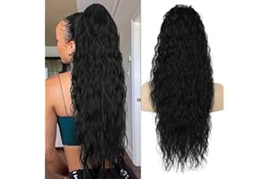JUZIVIEE Pferdeschwanz Extensions Schwarz Lang Gewickelt Haarteil Ponytail Natürliches Kunsthaar Haar Haarverlängerunge Extensions für Damen Afro Zopf Ponytail ca.75cm 096A