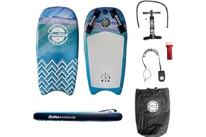 Fatstick Premium Inflatable Surf Body Board Package with Handles - Board, Coil Leash, Dual Action Pump & Rucksack Bag - Also Ideal Swim Aid Board