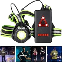 Luce Pettorale Da Corsa 500 Lumen - Torcia LED Ricaricabile Con Fascio Regolabile E Luci Rosse Posteriori, Impermeabile