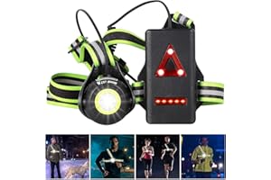 ICOCOPRO Luz para correr con reflector y luz trasera roja, luz LED en el pecho ajustable a 90°, impermeable, recargable por USB de 500 lúmenes, para trotar, pescar, acampar Negro