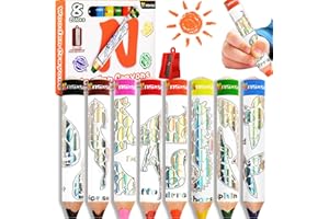 nsxsu Wooden 3 in 1 Coloured Jumbo Pencils for Toddlers & Kids, Chunky Washable Bath Crayons, Water Soluble Thick Coloured Pencils, Fat Triangular Colour Pencil with Sharpener, Easy-Grip