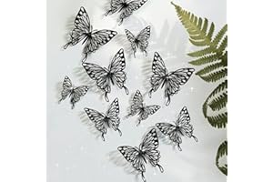 3D Butterfly Stickers, CAYUDEN 24pcs Removable Black Paper Butterfly Wall Decor Stickers 3 Kinds of Sizes DIY Butterfly Stickers Decor for Room, Door, Window, Wedding, Cake, Party Decoration(Black)