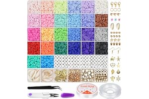 MUYANS 6500Pcs Clay Beads Bracelet Making Kit, 26 Colors Flat Round Clay Beads for Friendship Bracelet Making Kit, DIY Polymer Heishi Beads Set for Jewelry Making, with Charms for Girls