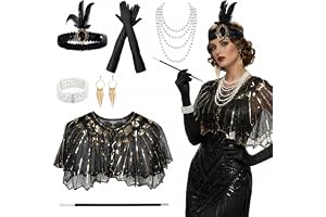 QingWing Great Gatsby 7-delat sammetstillbehörsset för kvinnor med huvudbonad, handskar, halsband, armband, örhängen, cigaretter, fläkt, festtillbehör, festtillbehör, festtillbehör